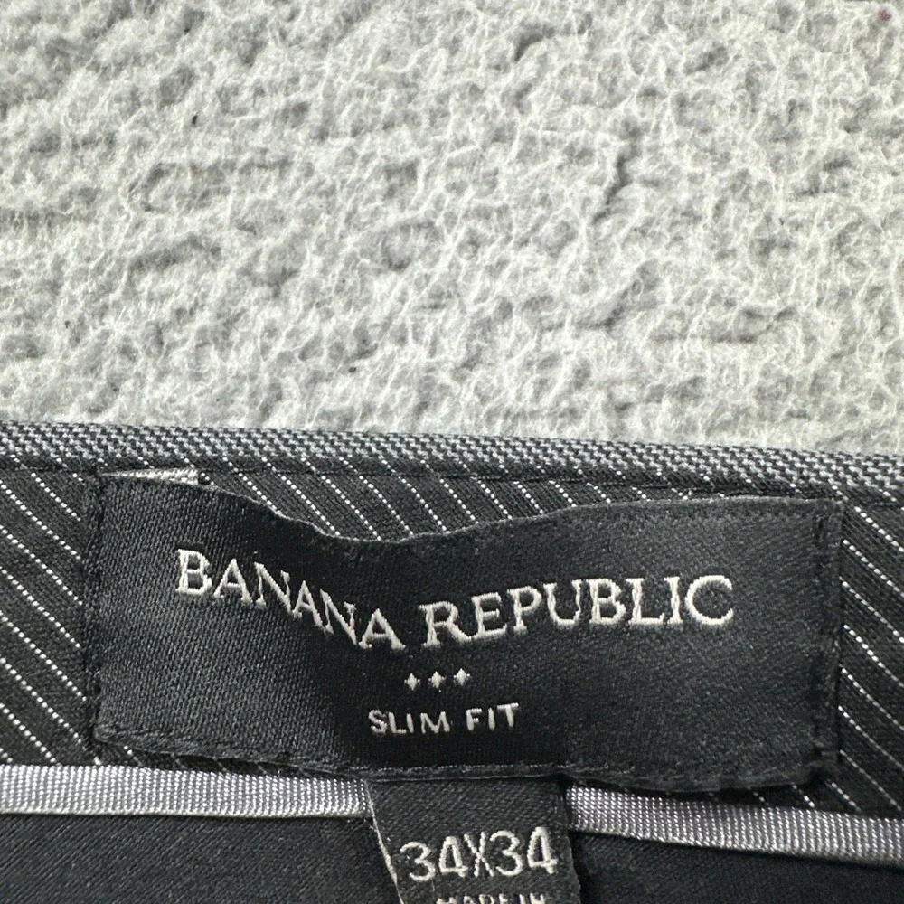 Banana Republic Slim Fit Dress Pants Men 34x34 Grey Sharkskin Stretch Preppy‎